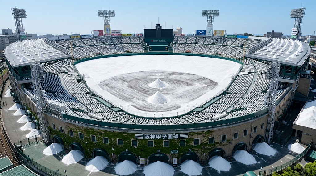 甲子園球場を盛り塩で清めるイメージ画像